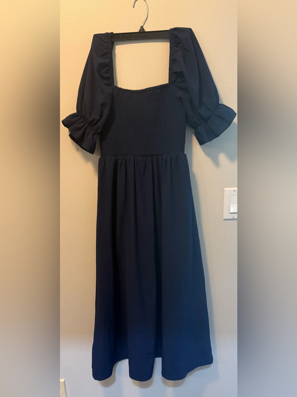 Altered state Navy Smocked Puff-Sleeve Dress